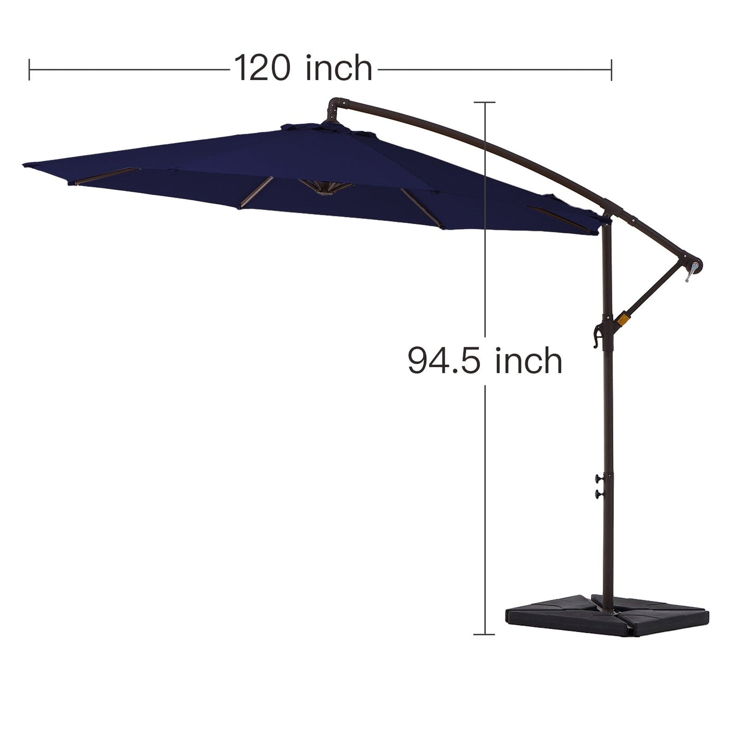 Parasol cantilever en acier de 3 mètres avec levier de manivelle et base lestée