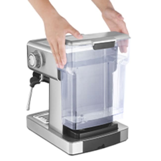 Machine à expresso semi-automatique en acier inoxydable argenté pour 20 tasses avec réservoir d'eau de 0,5 gallon.