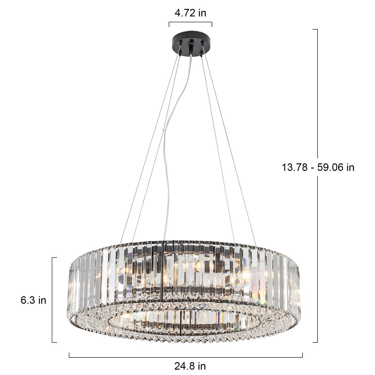 Luminaire suspendu style ferme de 62,5 cm (24,8 po) à 8 lumières, lustre en cristal, lustre tambour pour salle à manger, salon, chambre à coucher, cuisine