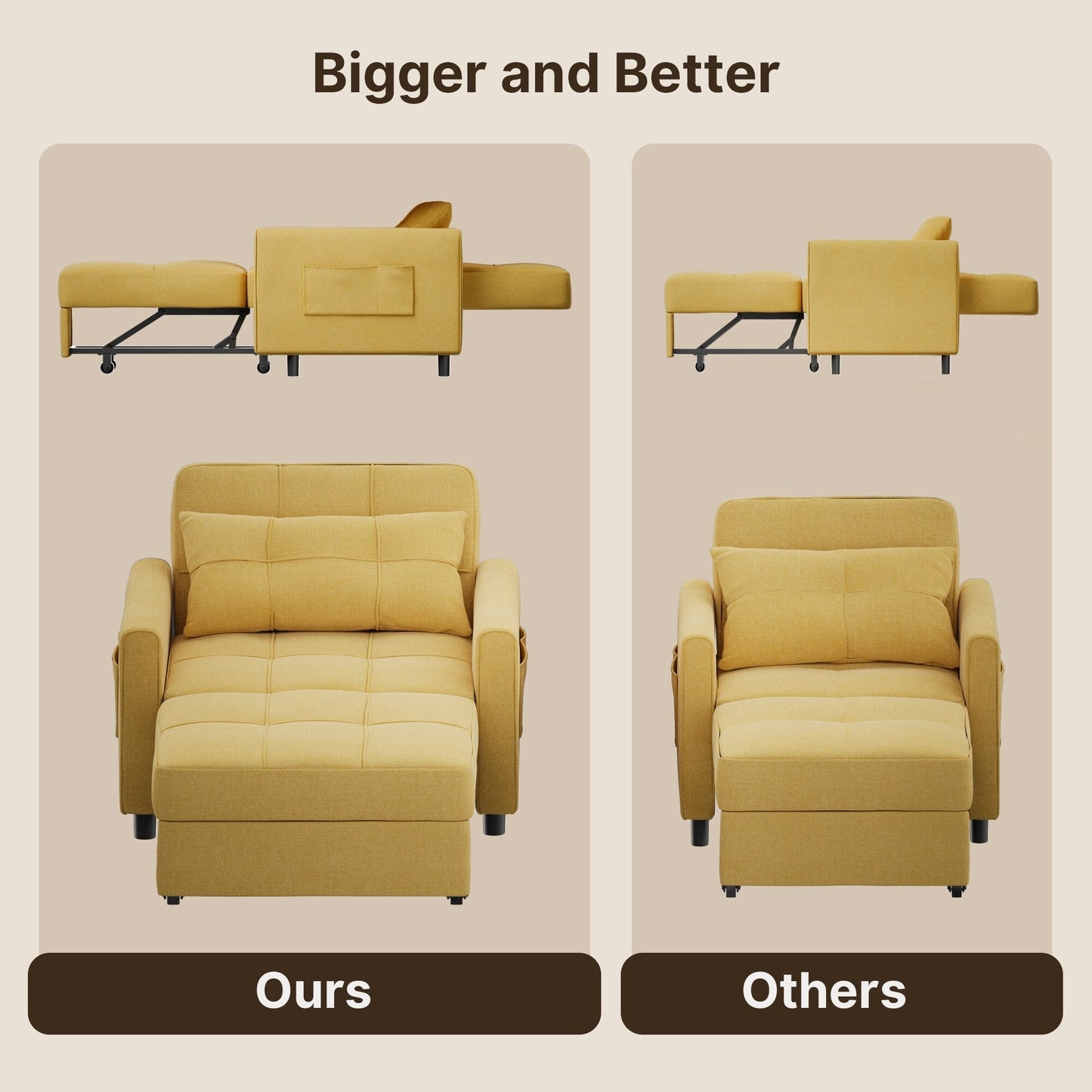 Canapé-lit convertible 3-en-1, canapé-lit escamotable, lit de salon pliable et transformable