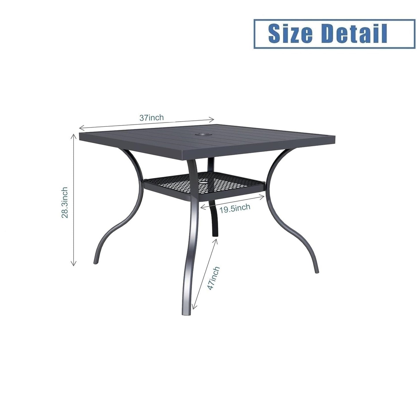 Table rectangulaire de salle à manger en métal à lattes pour extérieur, avec trou pour parasol, 60 x 37 pouces, pour 6 personnes