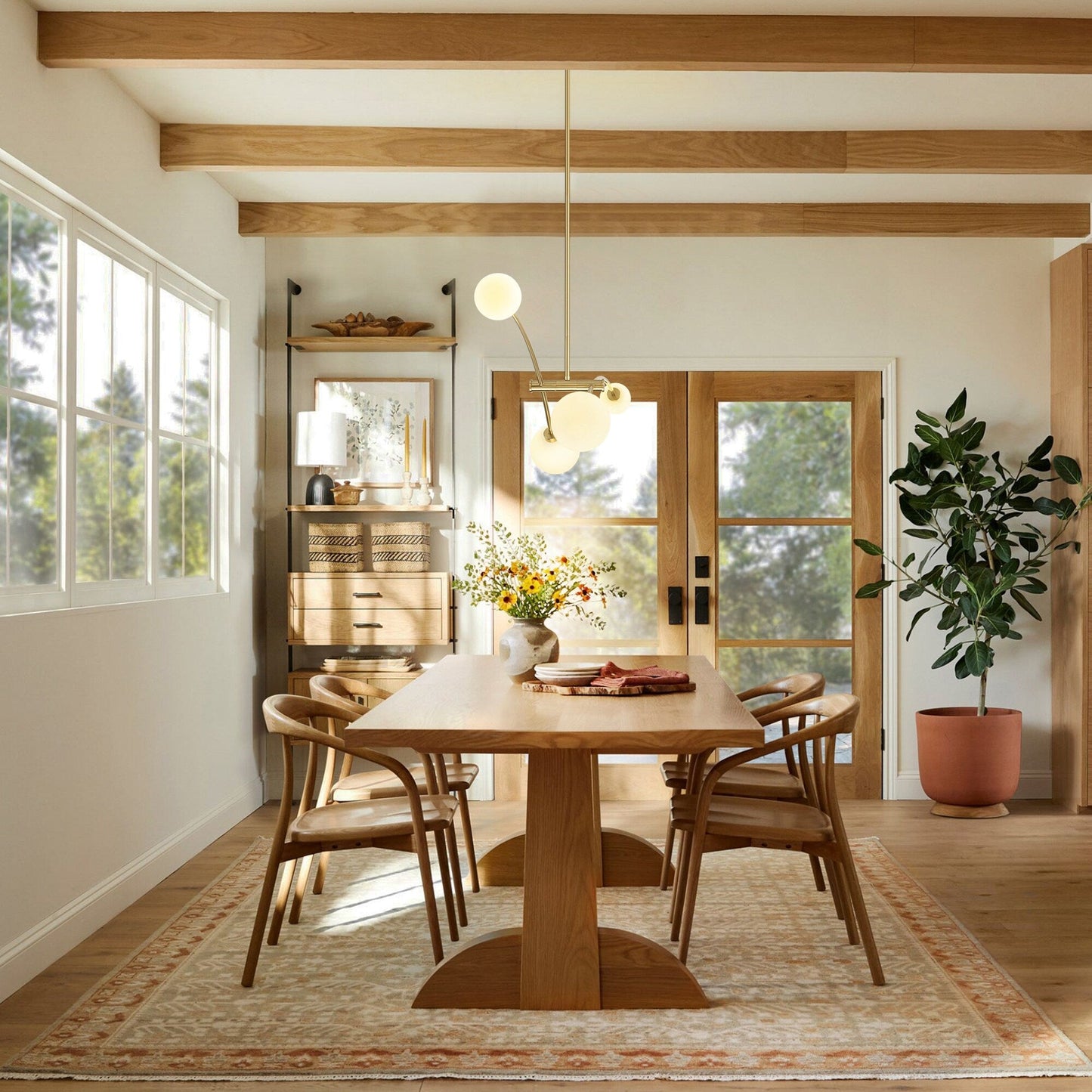 Suspension moderne linéaire simple à 4 lumières, style Sputnik, couleur or, pour îlot de cuisine/salle à manger - 130,5 cm L x 28 cm P x 15 cm H