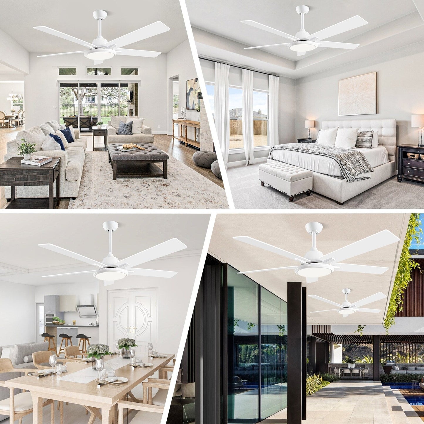 Ventilateurs de plafond modernes de 52 pouces avec éclairage et télécommande, LED à intensité variable