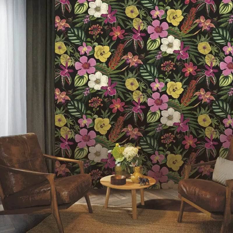 Rasch Priya Floral Black & Magenta Wallpaper - 284262