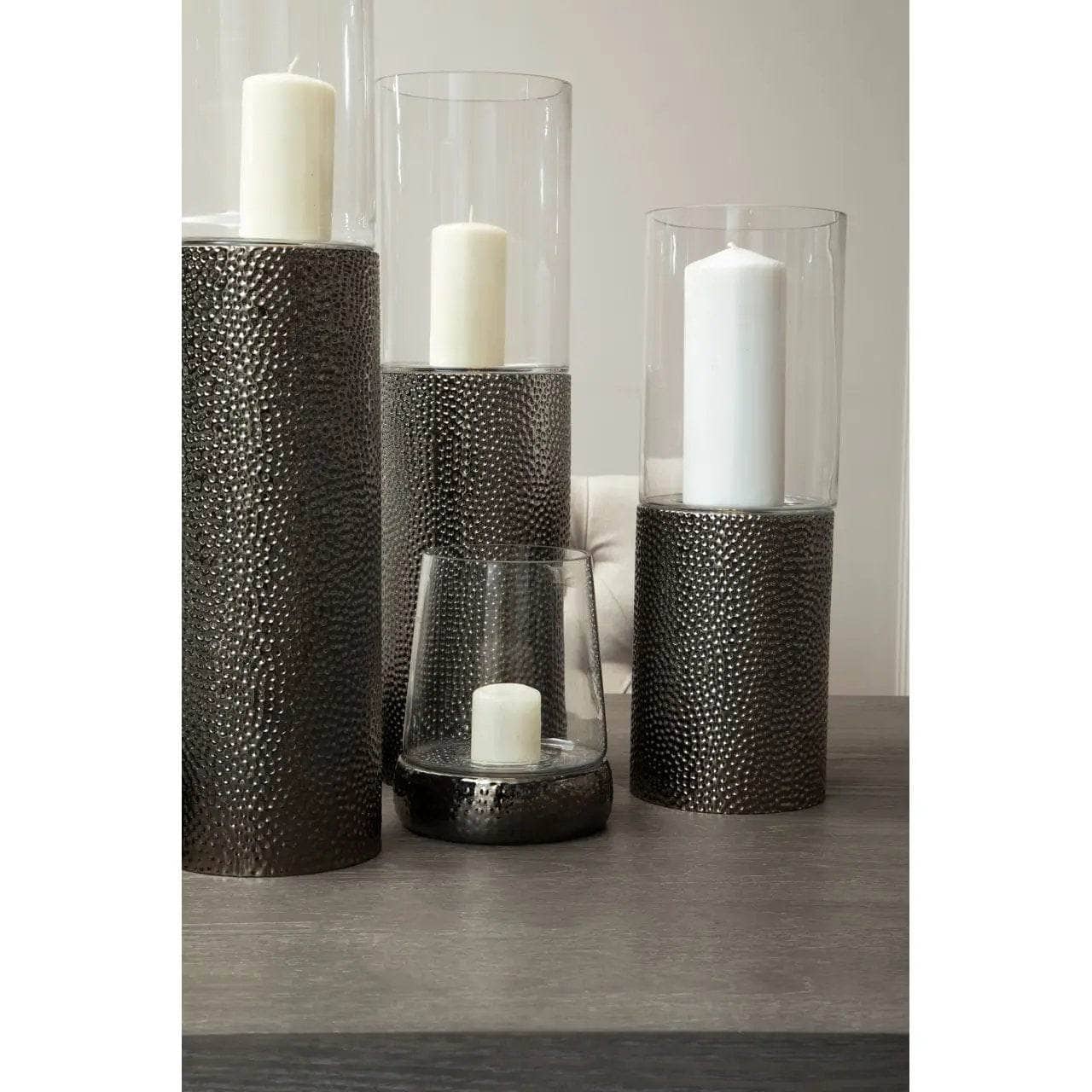 Martele Medium Pillar Candle Holder - Silver