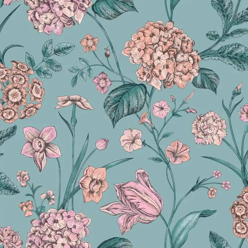 Rasch Amelie Hydrangea Floral Teal/Pink Wallpaper - 260155