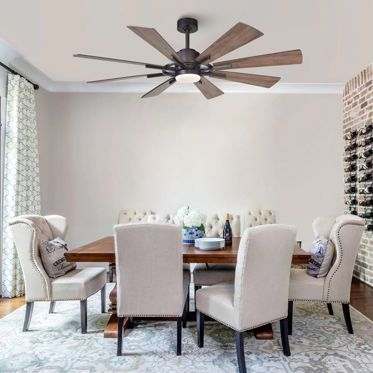 Ventilateur de plafond Parrot Uncle 60 à LED intégrée, style farmhouse, avec éclairage et télécommande.