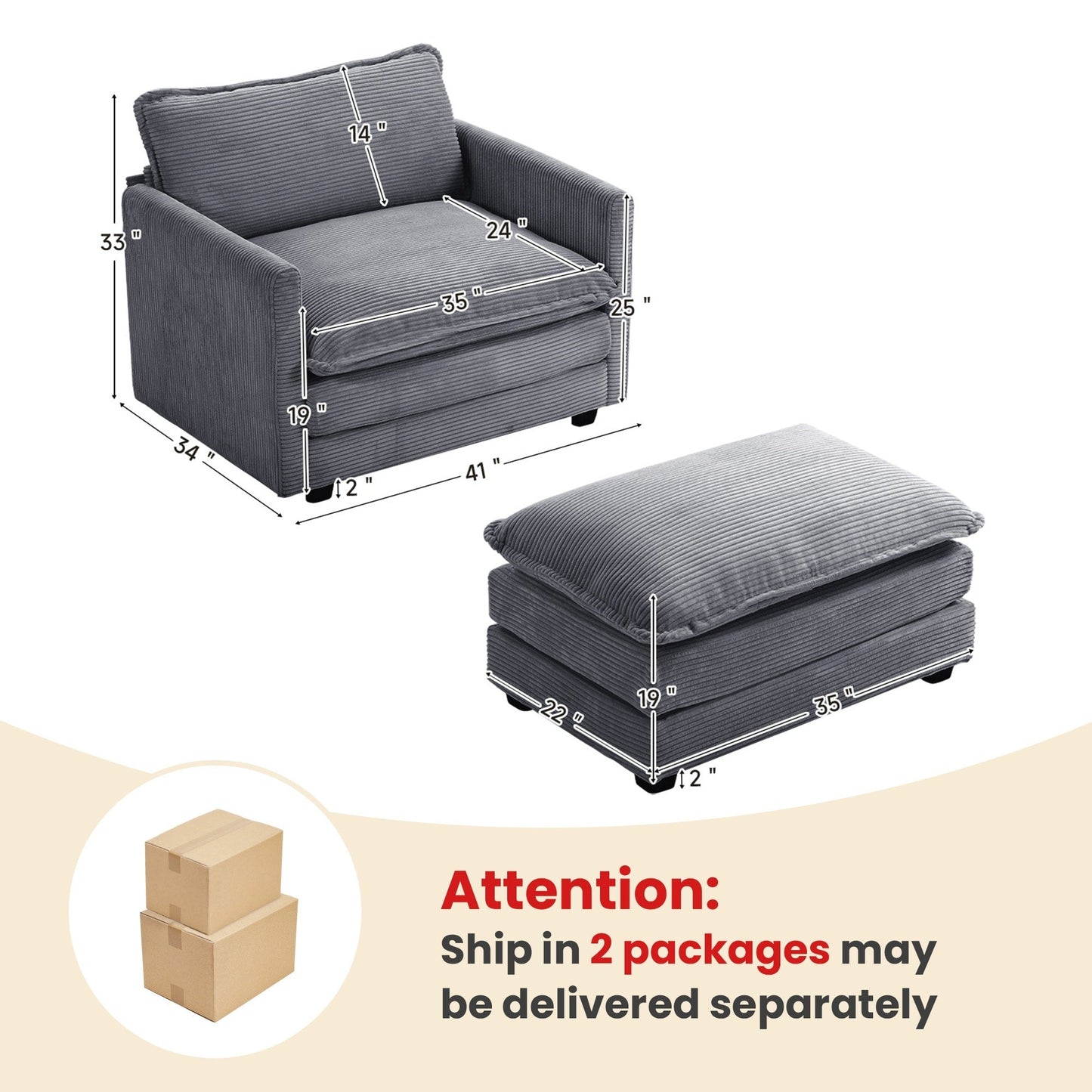 Canapé d'angle en velours côtelé avec ottomans amovibles et coussins ultra-doux pour le salon et la chambre à coucher