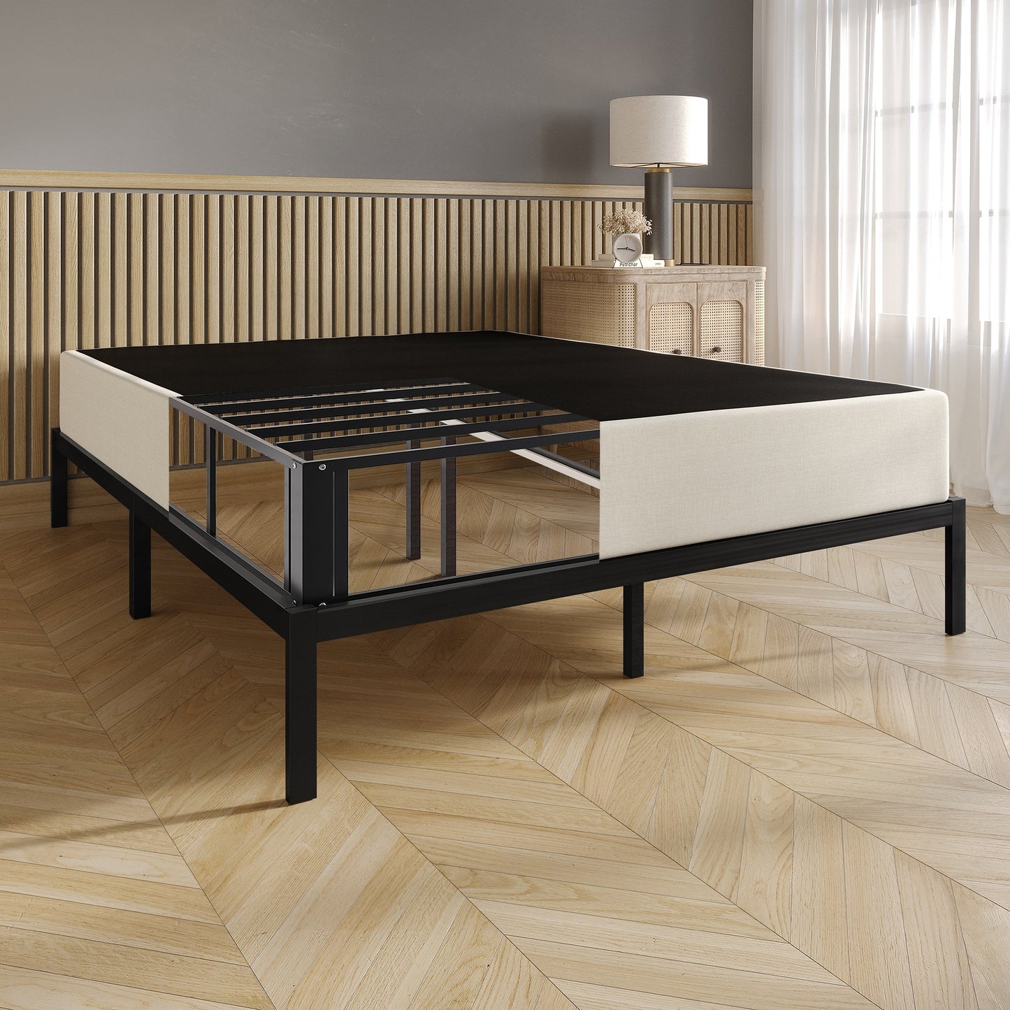 Sommier à ressorts à cadre métallique CraftPorch recouvert de lin