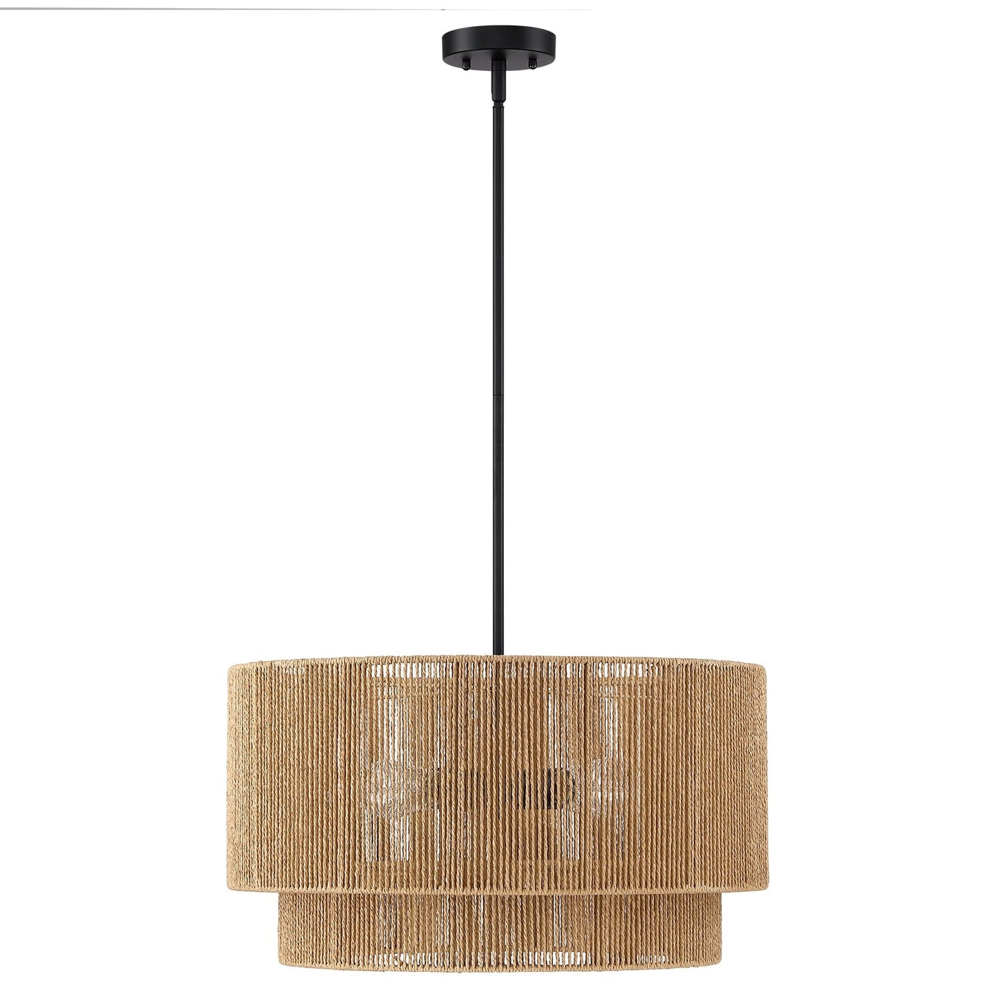 Suspension en rotin naturel à 4 lumières, modèle Cynthia - 56 cm de largeur
