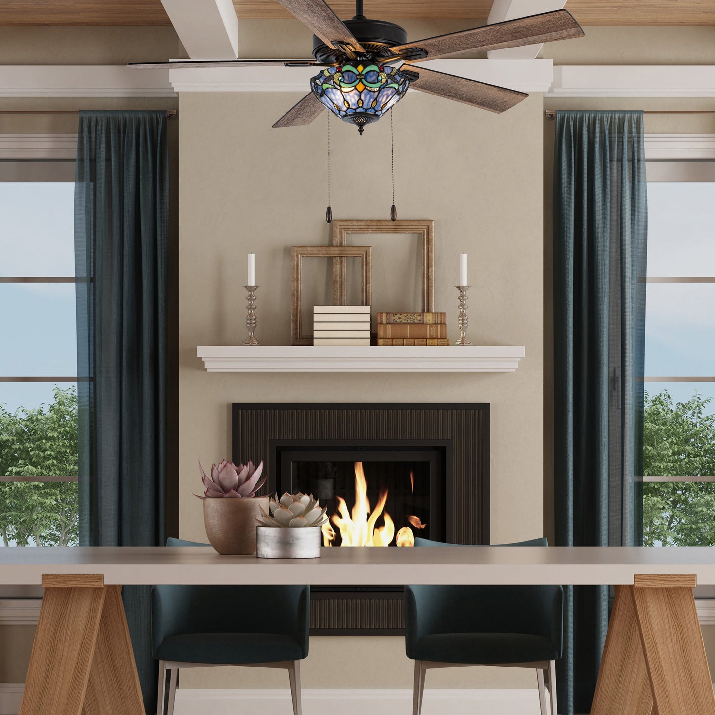 Ventilateur de plafond Della River of Goods à 52 pouces avec 3 lumières, télécommande et fini bronze huilé et verre teinté