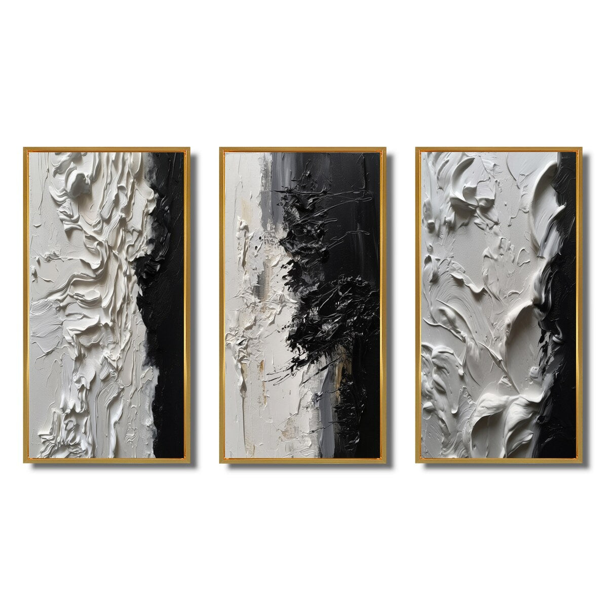 Designart Ensemble de 3 tableaux muraux encadrés abstraits en marbre blanc et noir « Tranquillité débridée III » pour décoration de bureau