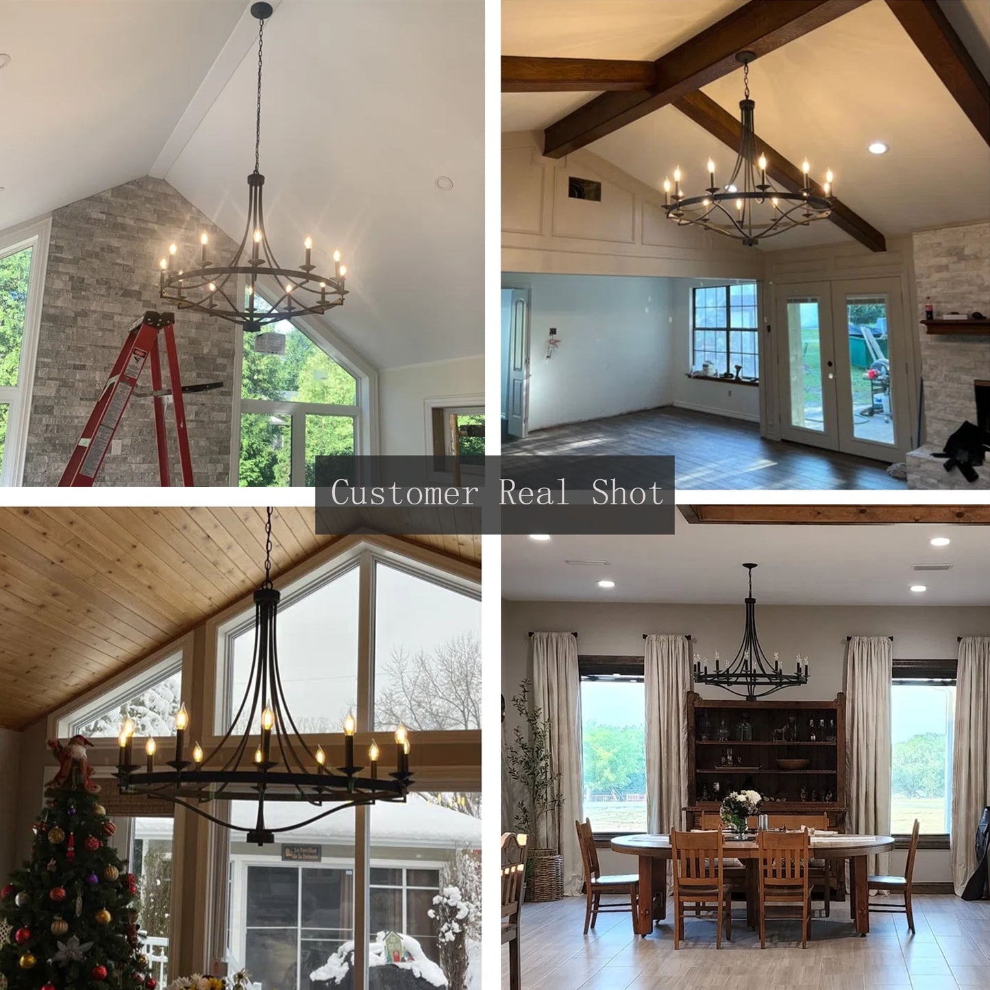 Luminaire à suspension Fidenza à 12 lumières, style ferme moderne, en forme de roue de charrette, avec certification UL - D40'' * H135''