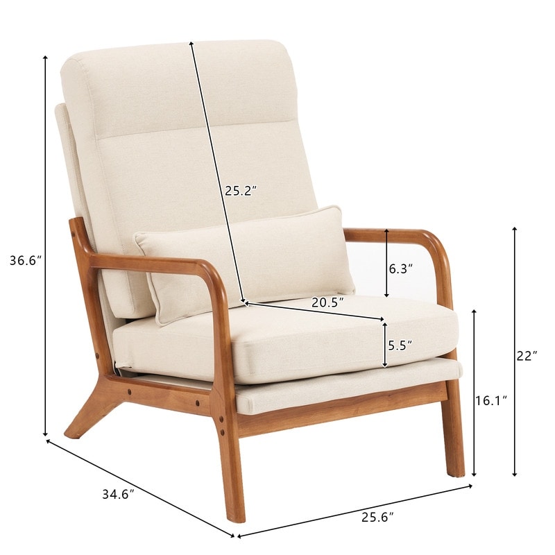 Fauteuil de loisirs à dossier haut avec accoudoirs en bois massif, fauteuil d'appoint.