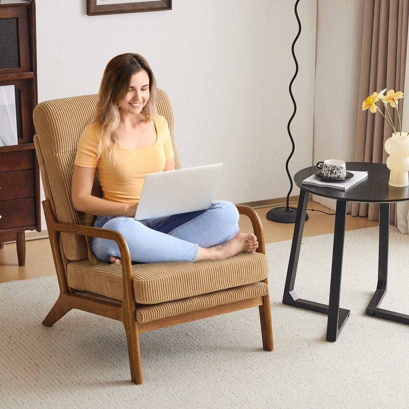 Fauteuil de loisirs à dossier haut avec accoudoirs en bois massif, fauteuil d'appoint.