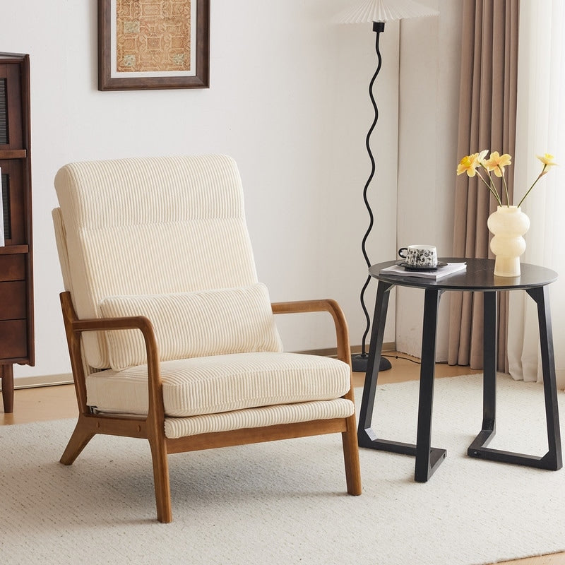 Fauteuil de loisirs à dossier haut avec accoudoirs en bois massif, fauteuil d'appoint.