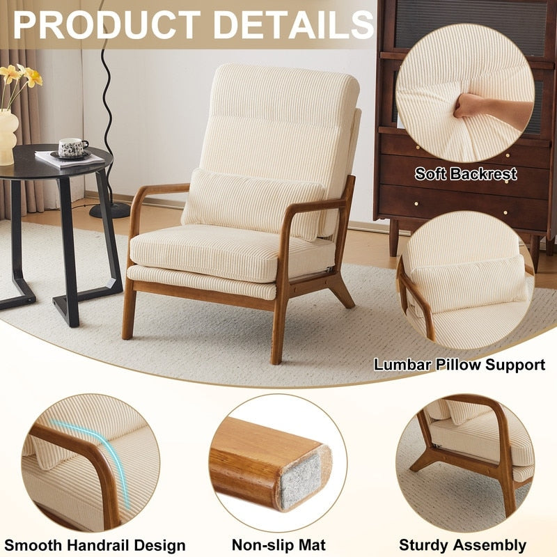 Fauteuil de loisirs à dossier haut avec accoudoirs en bois massif, fauteuil d'appoint.