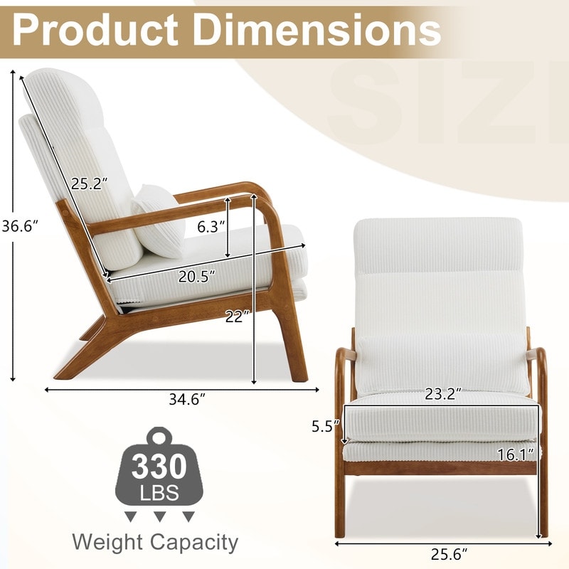 Fauteuil de loisirs à dossier haut avec accoudoirs en bois massif, fauteuil d'appoint.