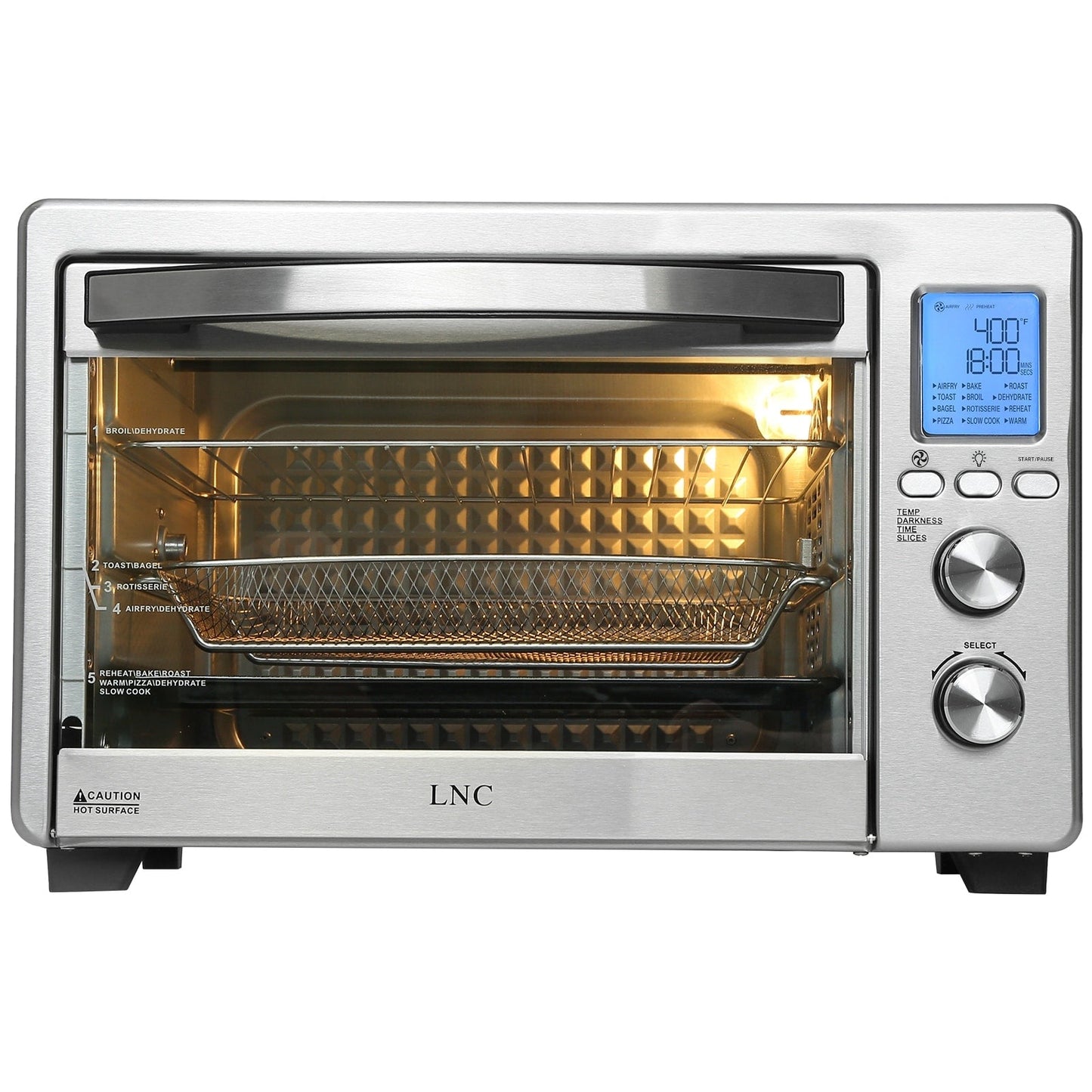 Four à convection, grille-pain, rotisserie et friteuse à air LNC 12-en-1, grand modèle 34QT pour comptoir - 19,5 L x 15 l x 12,5 H (cm)