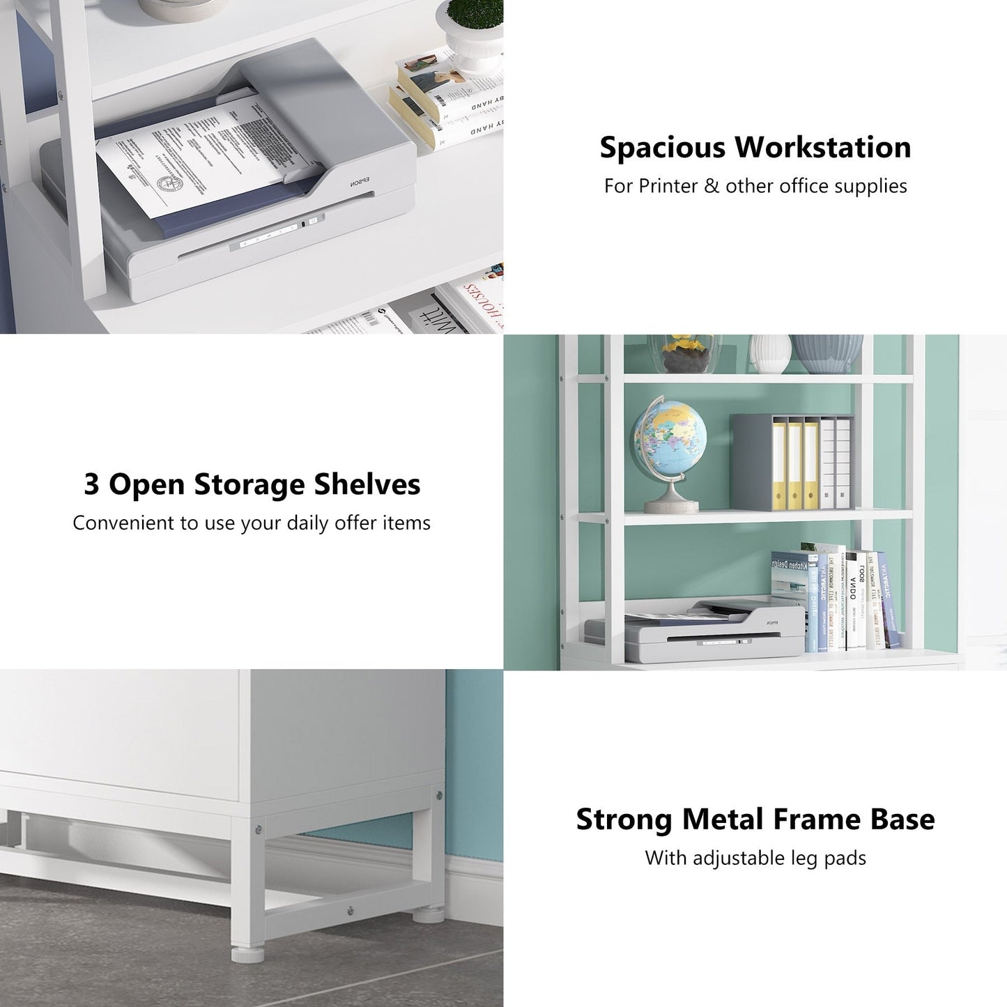 Armoire à dossiers avec 2 tiroirs, meuble de rangement moderne avec support d'imprimante et verrouillage