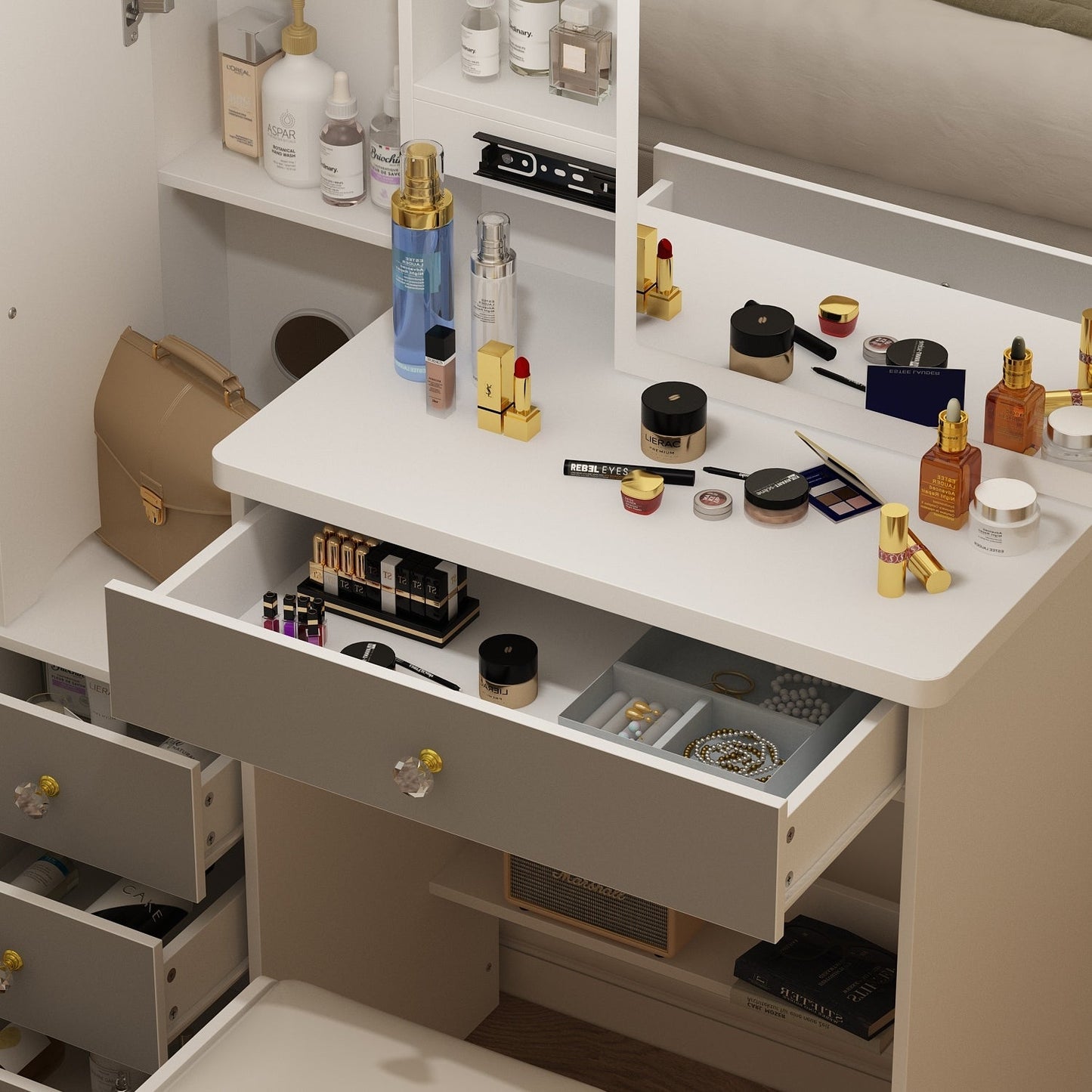 Ensemble de coiffeuse avec miroir et tabouret