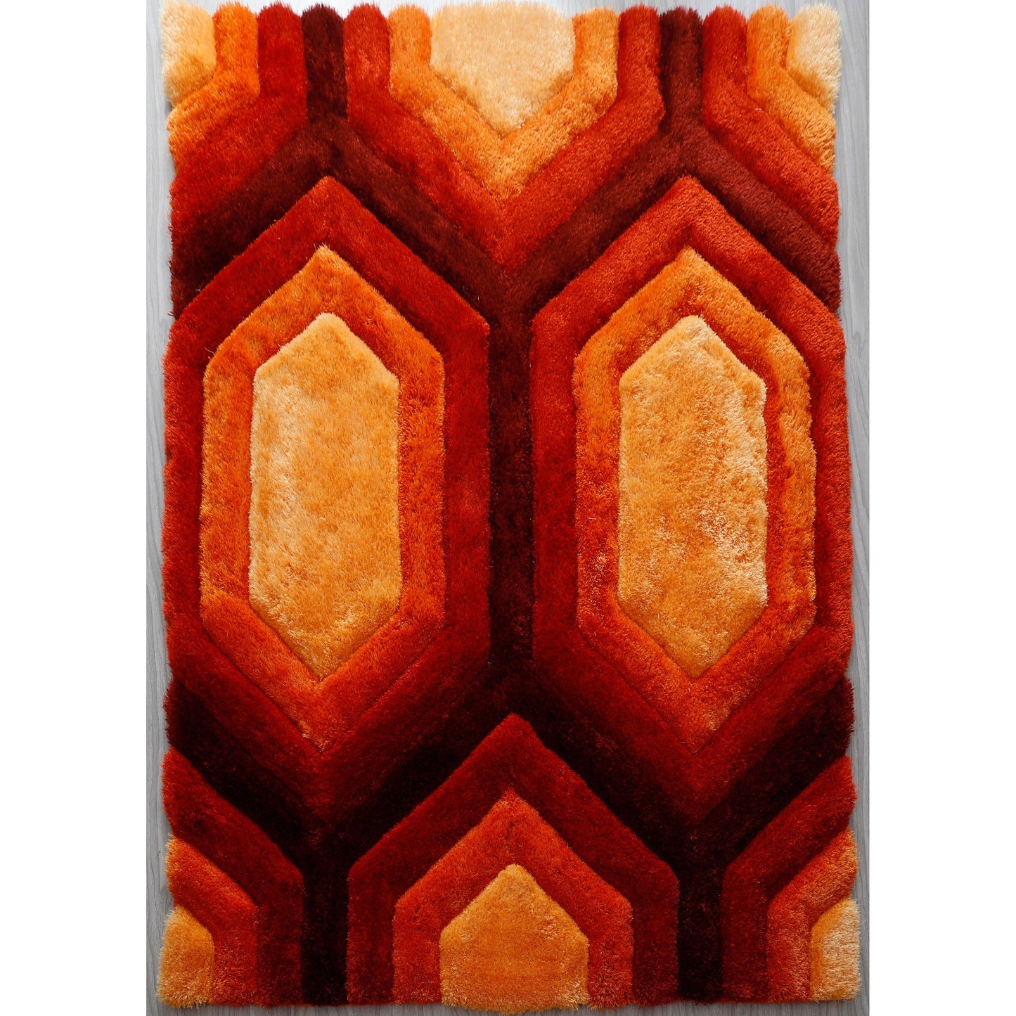 Tapis de sol contemporain Mateos Shag rouge/orange