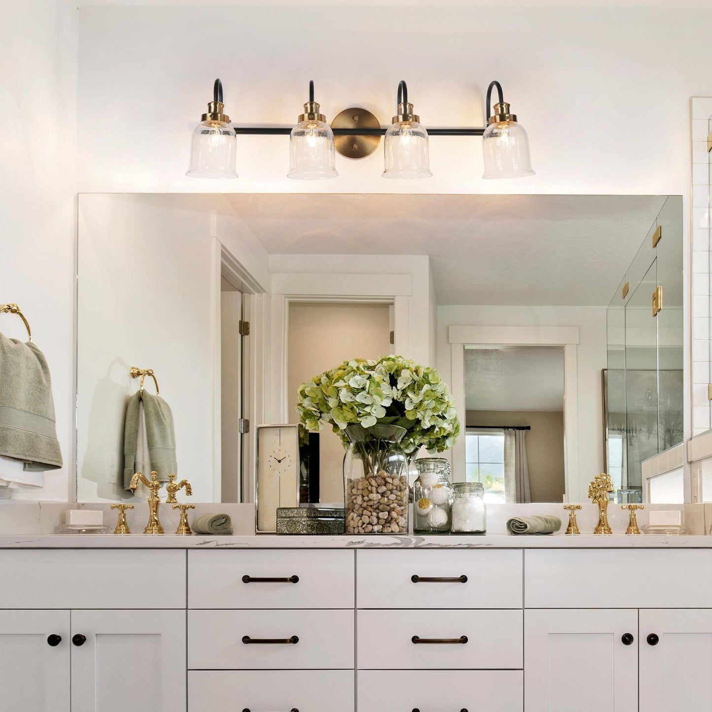 Mid-Century Modern Black Gold 2/3/4-Light Bathroom Vanity Light Seeded Glass Wall Sconces