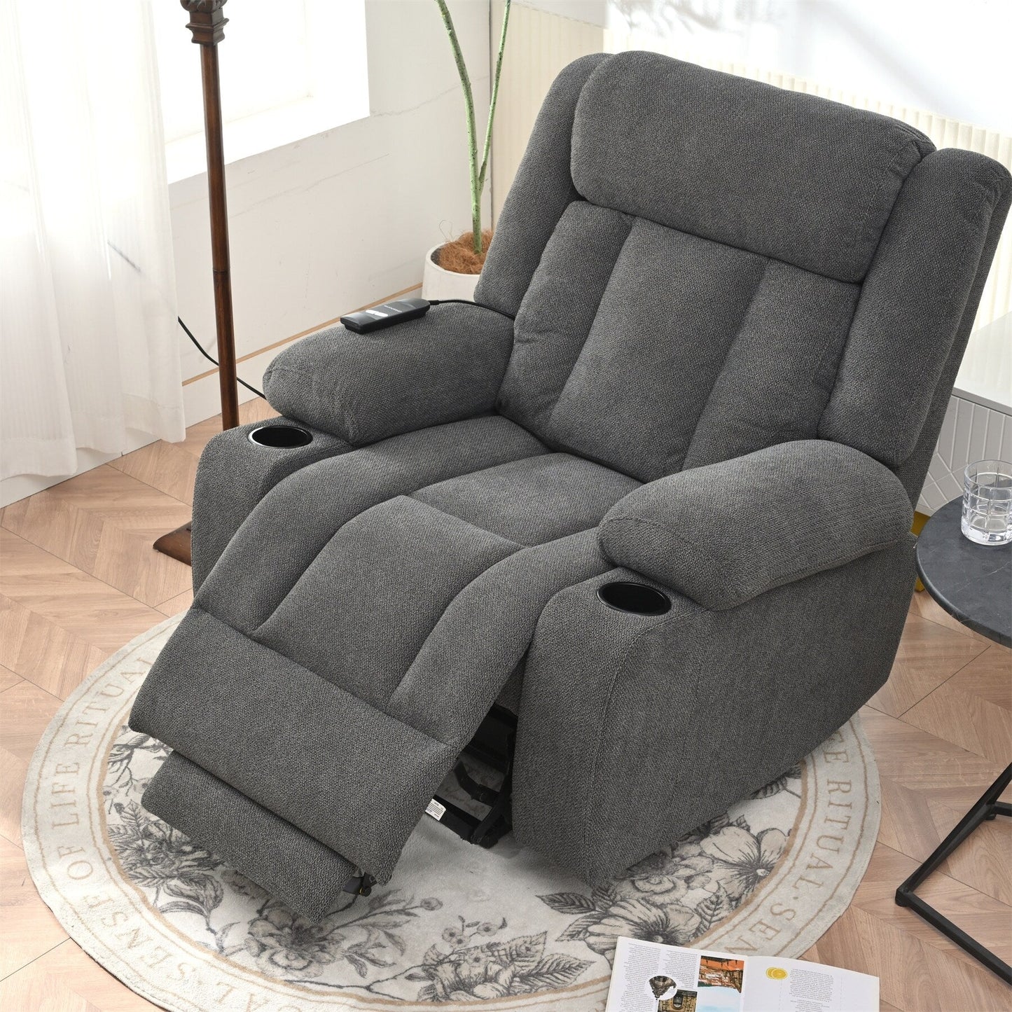 Power Lift Recliner Chair for Elderly, Fabric Lift Chairs w/ Extended Footrest, with 2 Cup Holders,Side Pockets, Remote Control