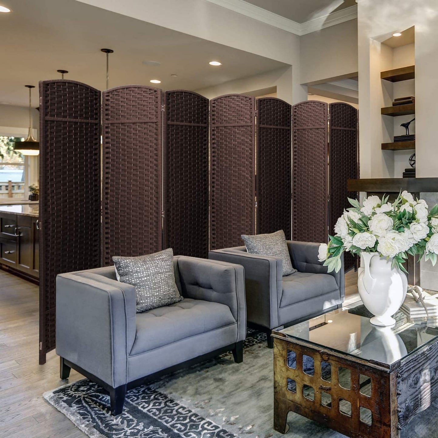 Paravent pliable pour séparer les pièces, écran de confidentialité, cloison haute, mur pliable, 8 panneaux - 244 cm L x 49,5 cm l x 175 cm H