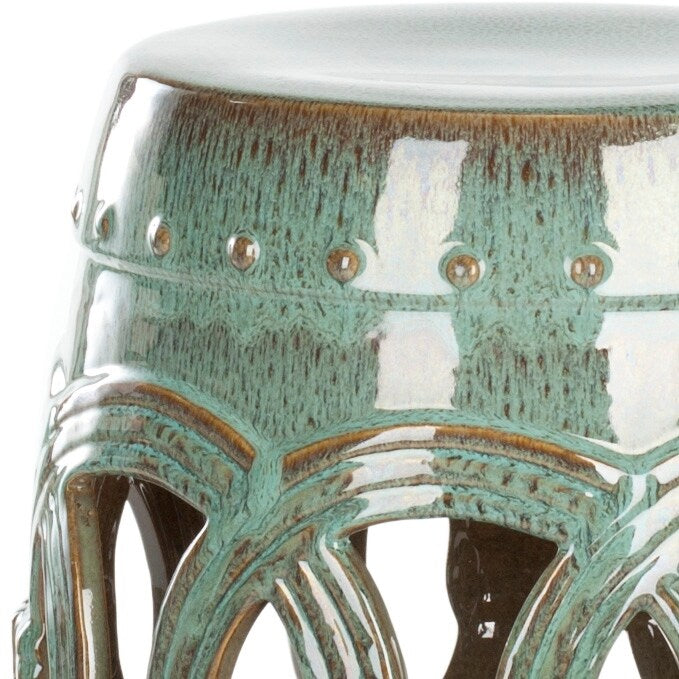 SAFAVIEH Paradise Sarlota Double Coin Blue-Green Ceramic Decorative Garden Stool