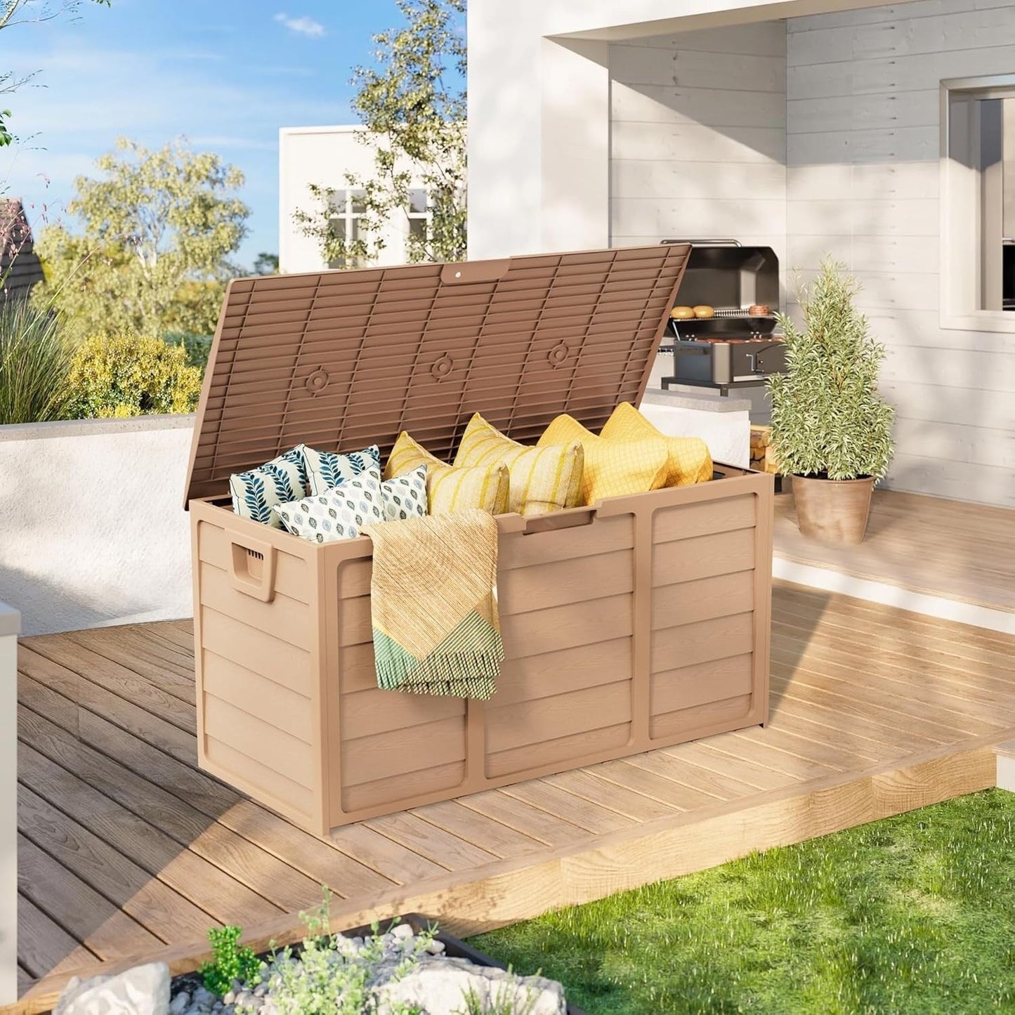 SUNCROWN Coffre de rangement extérieur en résine résistant aux intempéries, 75-120 gallons, pour meubles et fournitures