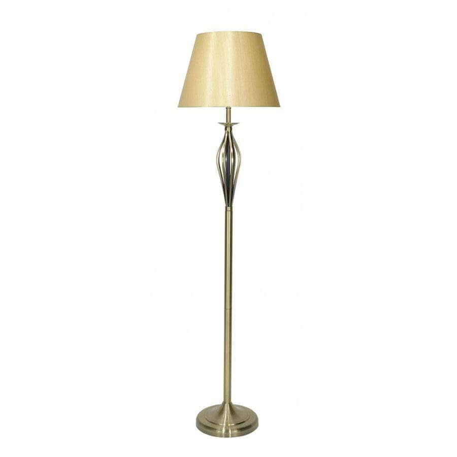Malaga Floor Lamp Antique Brass Complete With Gold Shade