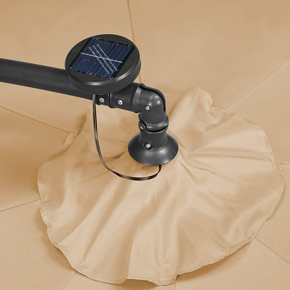 Parasol de terrasse à éclairage solaire de 3 mètres avec pied de support.