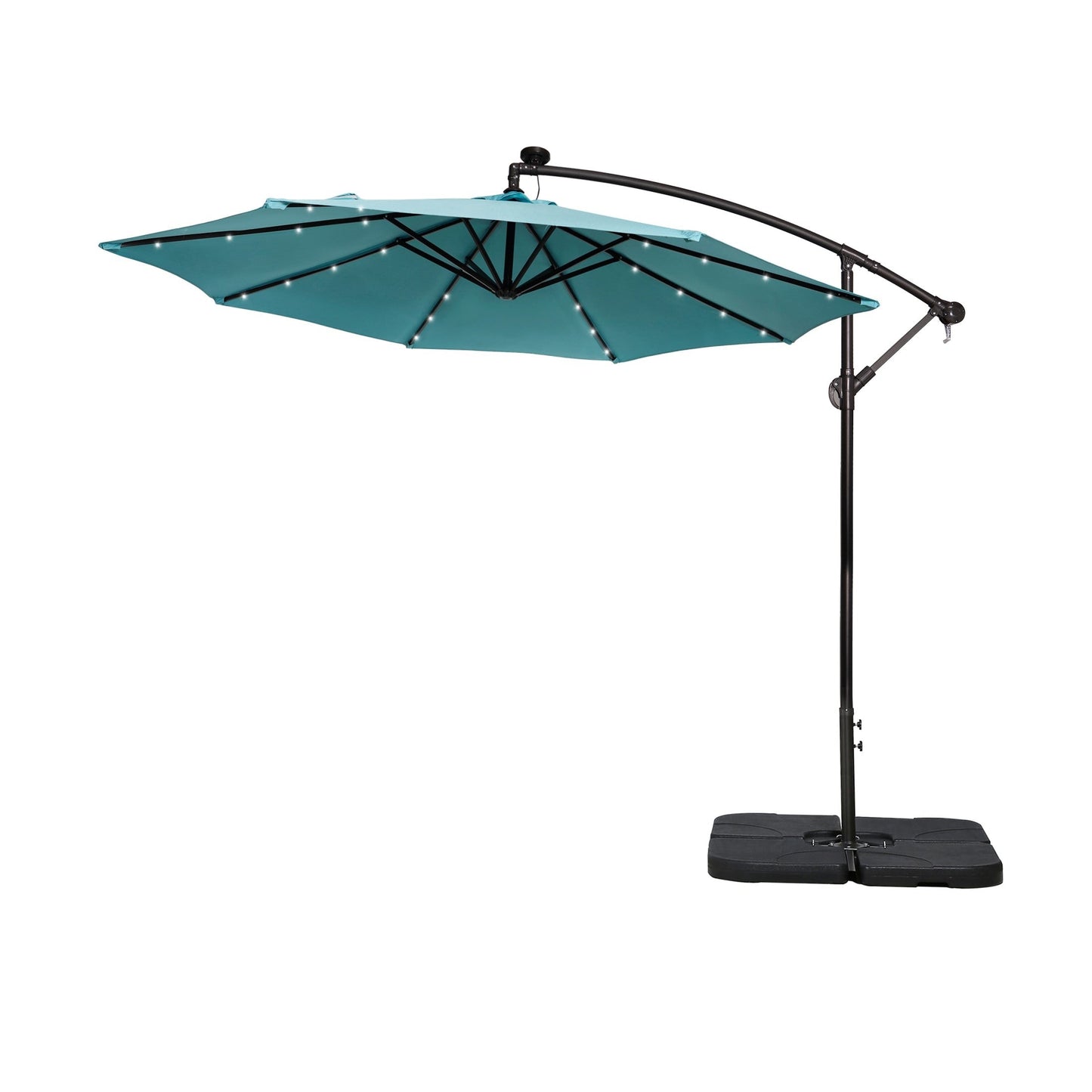 Parasol de terrasse à éclairage solaire de 3 mètres avec pied de support.