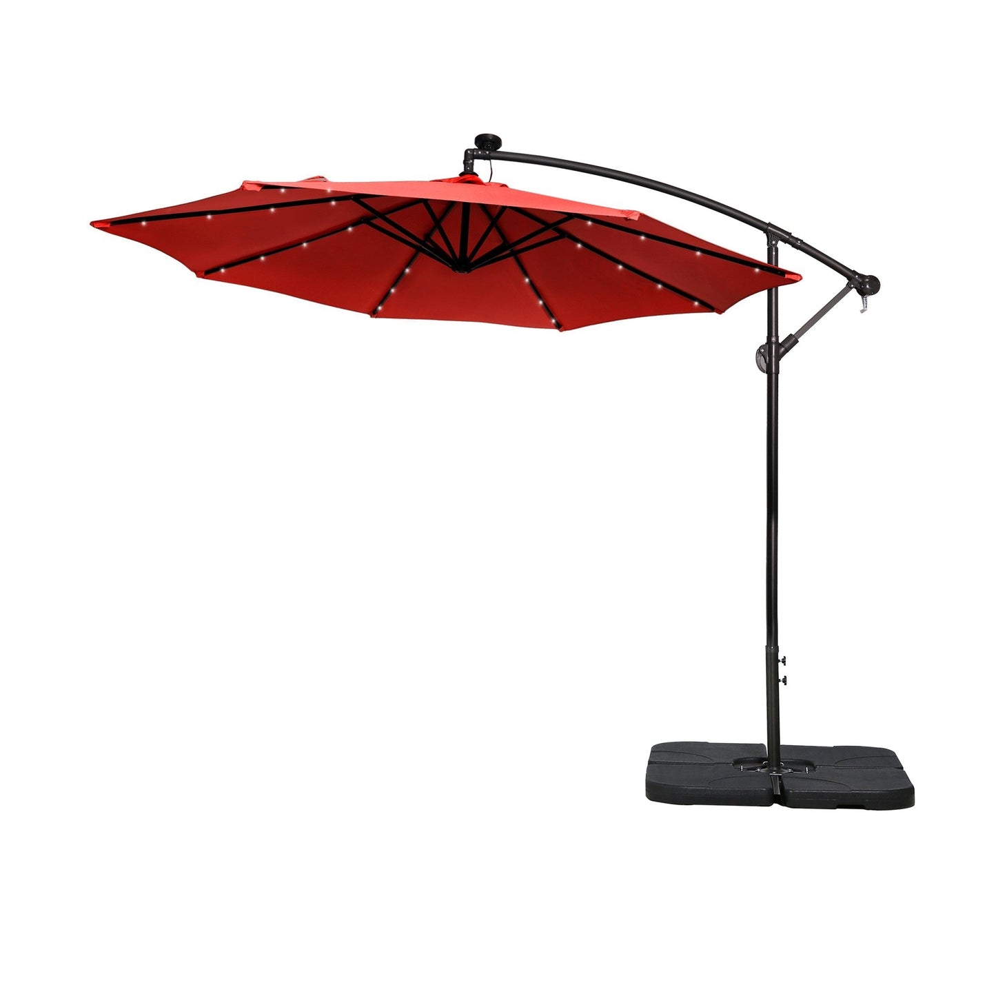 Parasol de terrasse à éclairage solaire de 3 mètres avec pied de support.