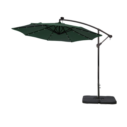 Parasol de terrasse à éclairage solaire de 3 mètres avec pied de support.