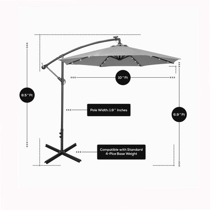 Parasol de terrasse à éclairage solaire de 3 mètres avec pied de support.