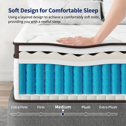 Matelas hybride en mousse à mémoire de forme - Soutien moyen, ressorts renforcés pour soulager les points de pression, certifié CertiPUR-US
