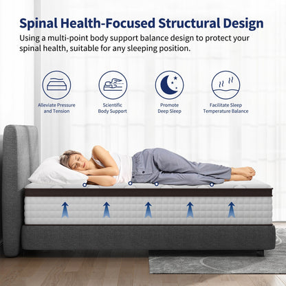 Matelas hybride en mousse à mémoire de forme - Soutien moyen, ressorts renforcés pour soulager les points de pression, certifié CertiPUR-US
