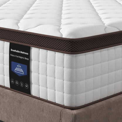 Matelas hybride en mousse à mémoire de forme - Soutien moyen, ressorts renforcés pour soulager les points de pression, certifié CertiPUR-US
