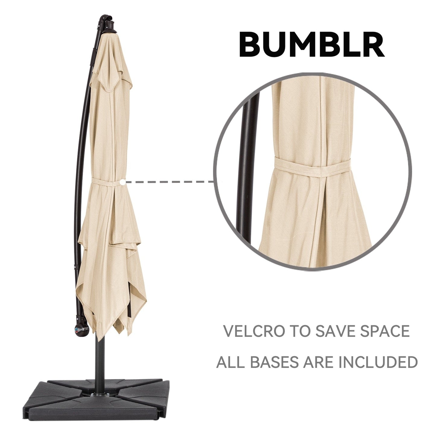 Parasol cantilever en acier de 3 mètres avec levier de manivelle et base lestée