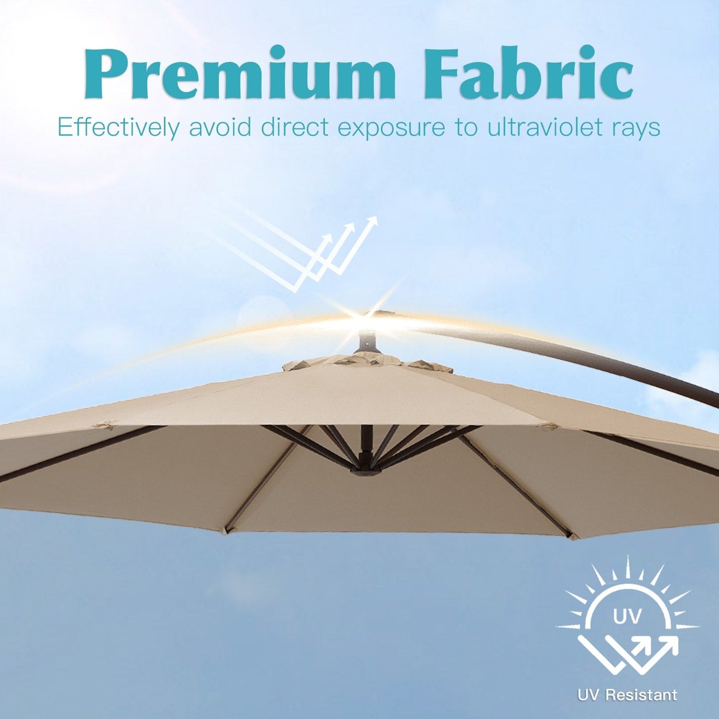 Parasol cantilever en acier de 3 mètres avec levier de manivelle et base lestée