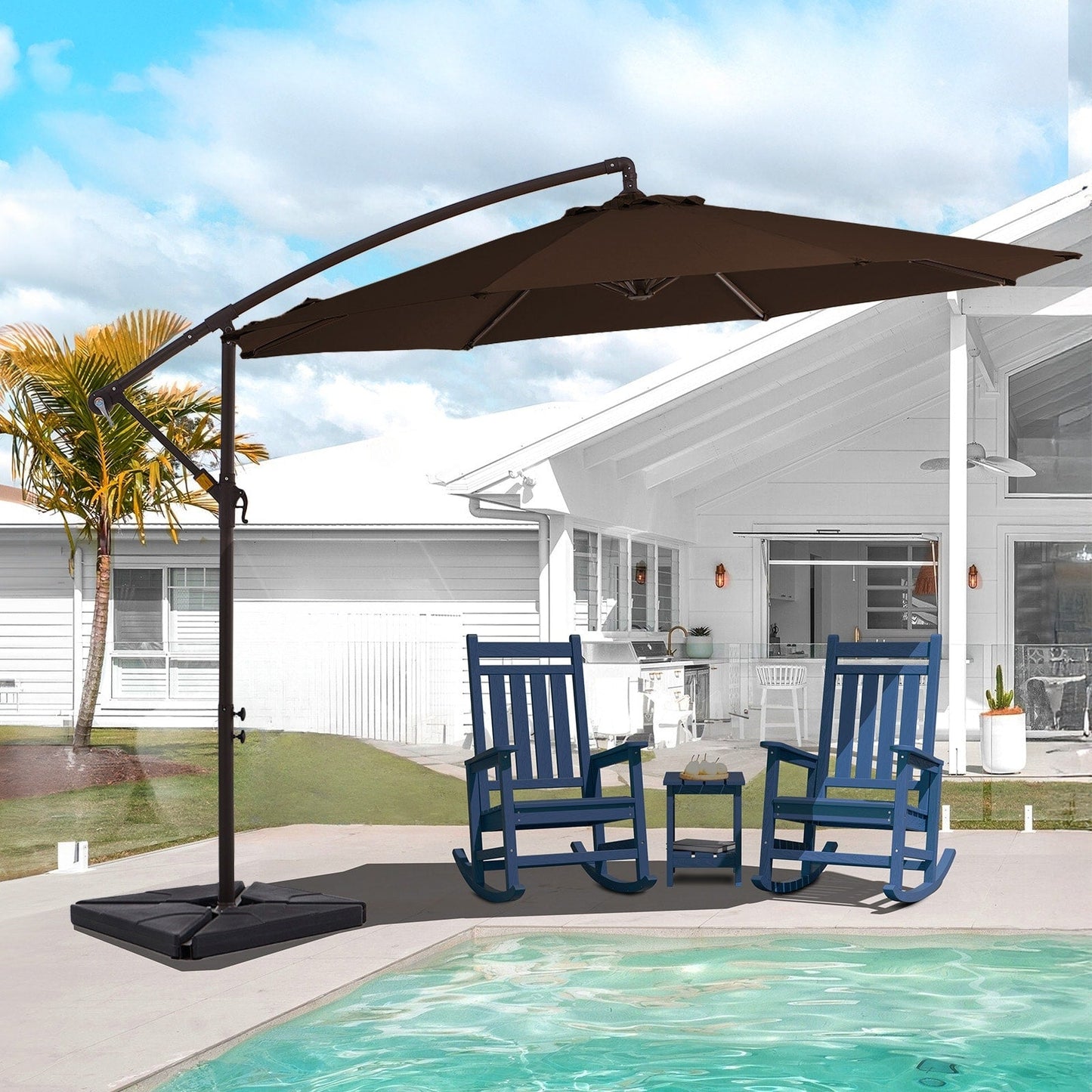 Parasol cantilever en acier de 3 mètres avec levier de manivelle et base lestée