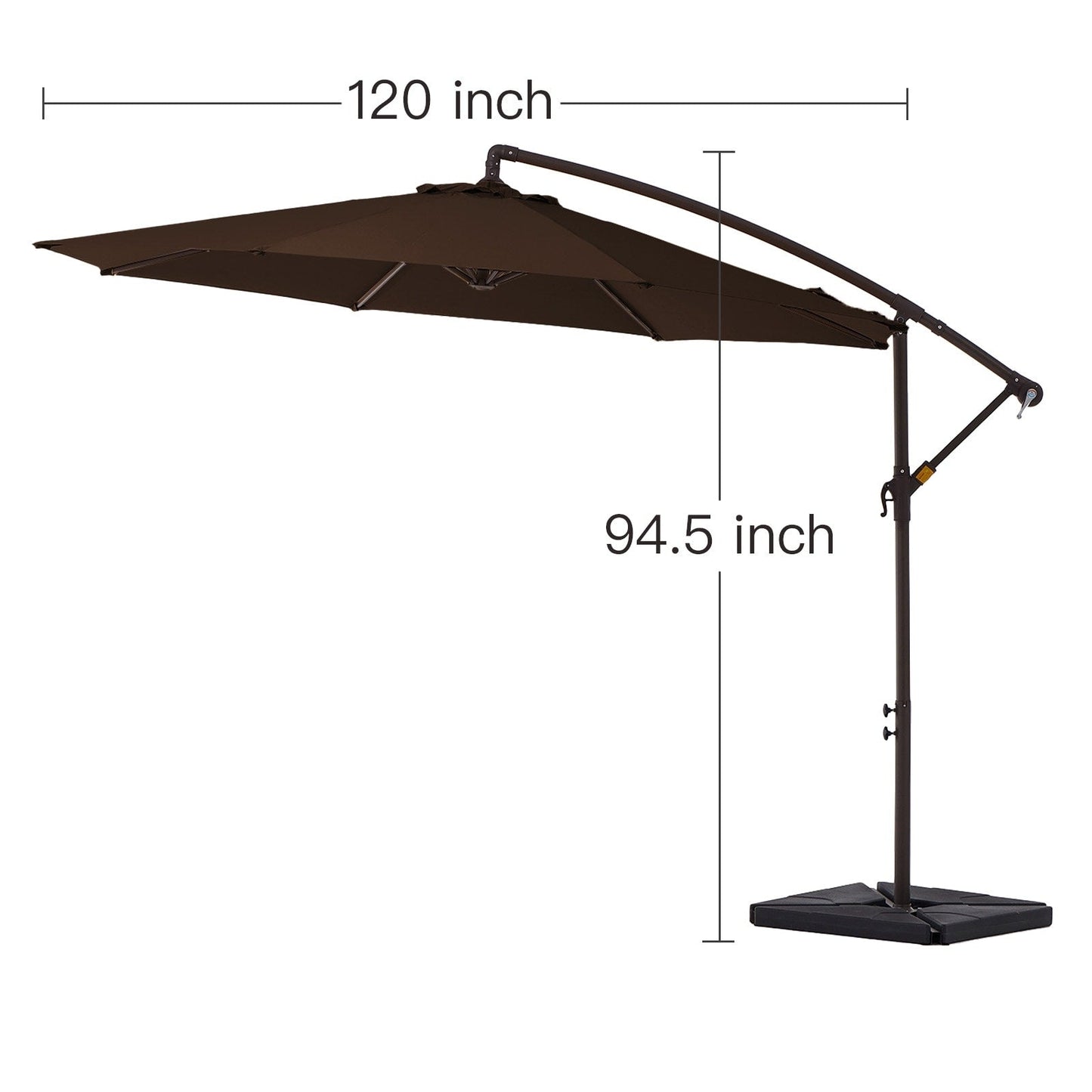 Parasol cantilever en acier de 3 mètres avec levier de manivelle et base lestée