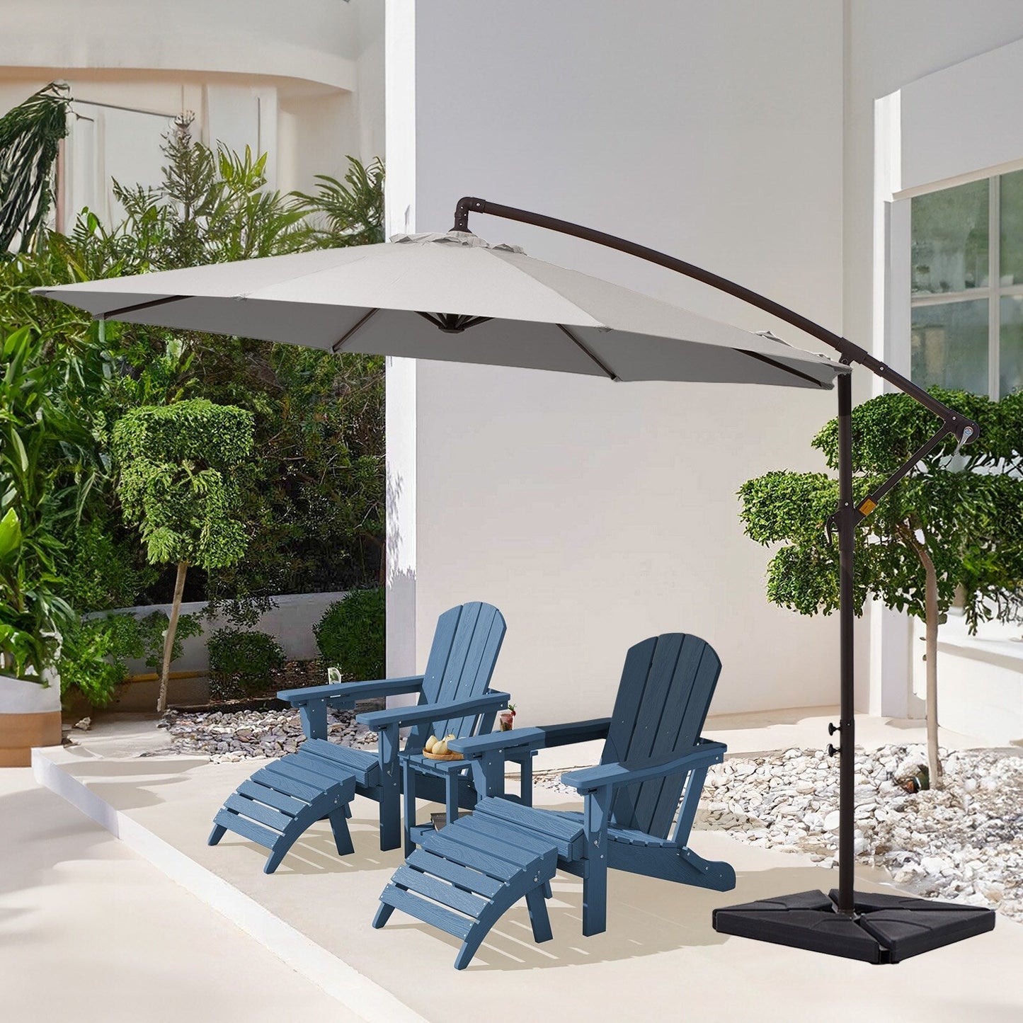 Parasol cantilever en acier de 3 mètres avec levier de manivelle et base lestée