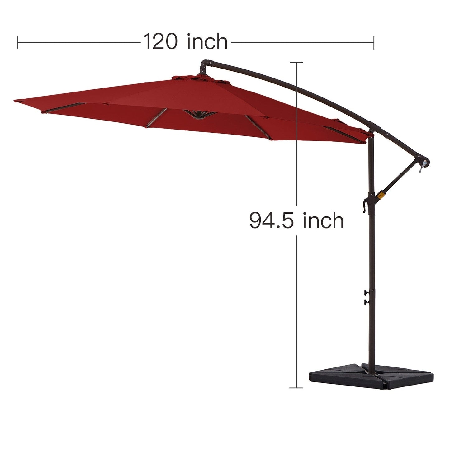 Parasol cantilever en acier de 3 mètres avec levier de manivelle et base lestée