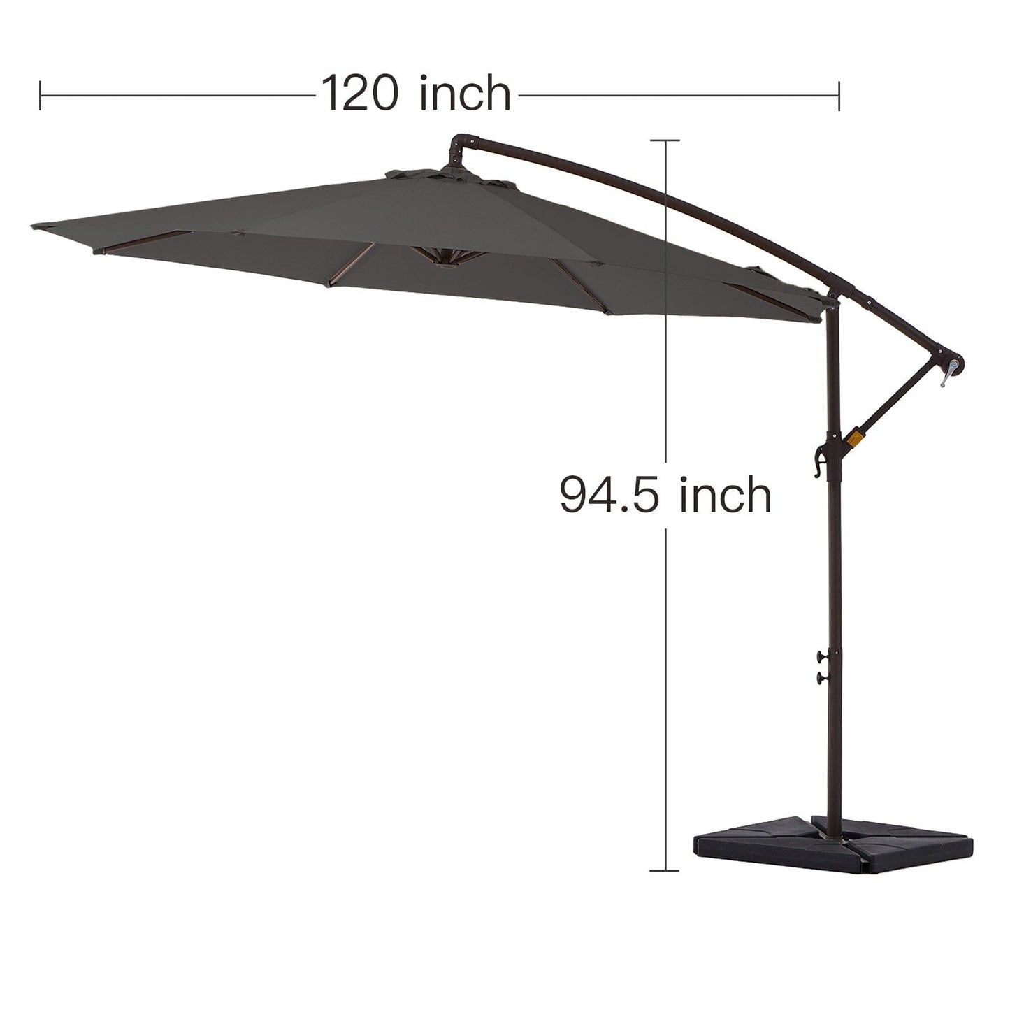 Parasol cantilever en acier de 3 mètres avec levier de manivelle et base lestée