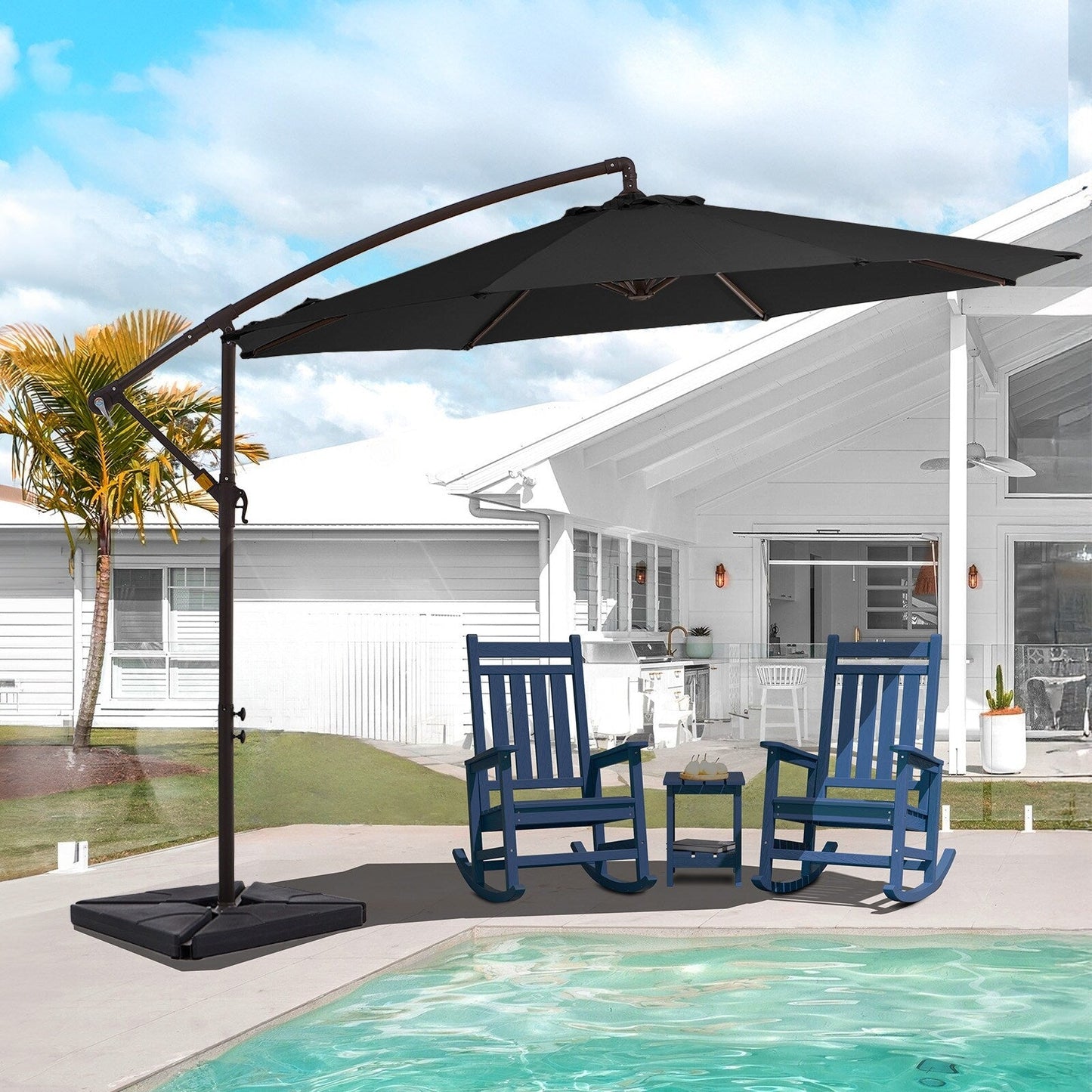 Parasol cantilever en acier de 3 mètres avec levier de manivelle et base lestée