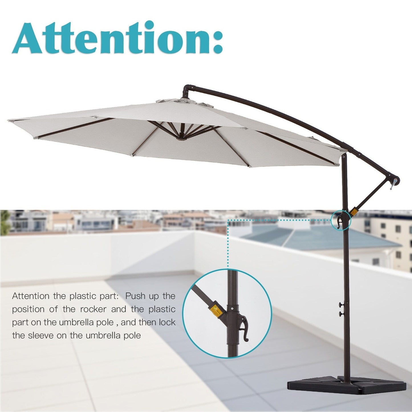 Parasol cantilever en acier de 3 mètres avec levier de manivelle et base lestée