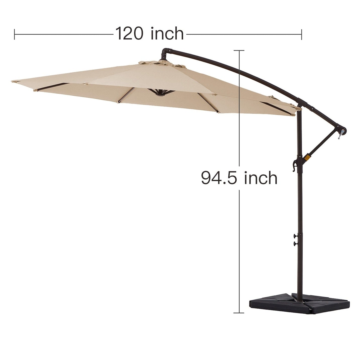 Parasol cantilever en acier de 3 mètres avec levier de manivelle et base lestée